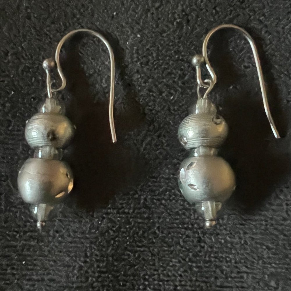 Nordstrom Brushed Silver Rhinestone Starburst Pierced Fish Hook Back Earrings